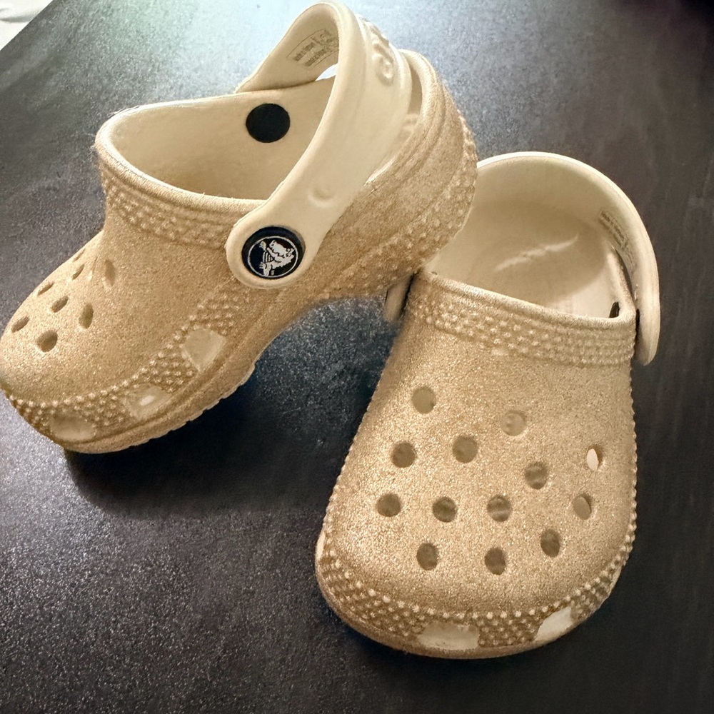 Baby girl gold glitter crocs size 2 3